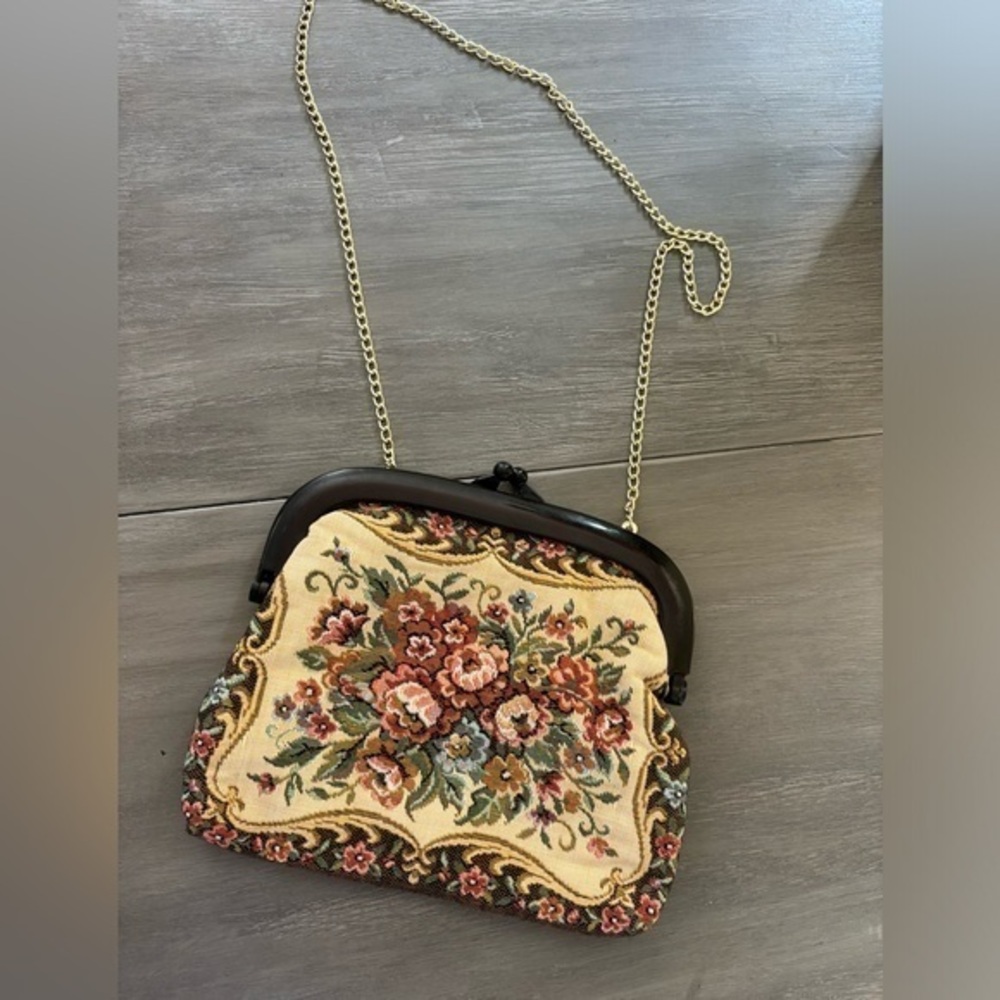 Vintage Tapestry mini purse with gold link chain